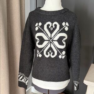 NWT Sundance Nordic Snowflake Charcoal and Ivory Sweater Size LP